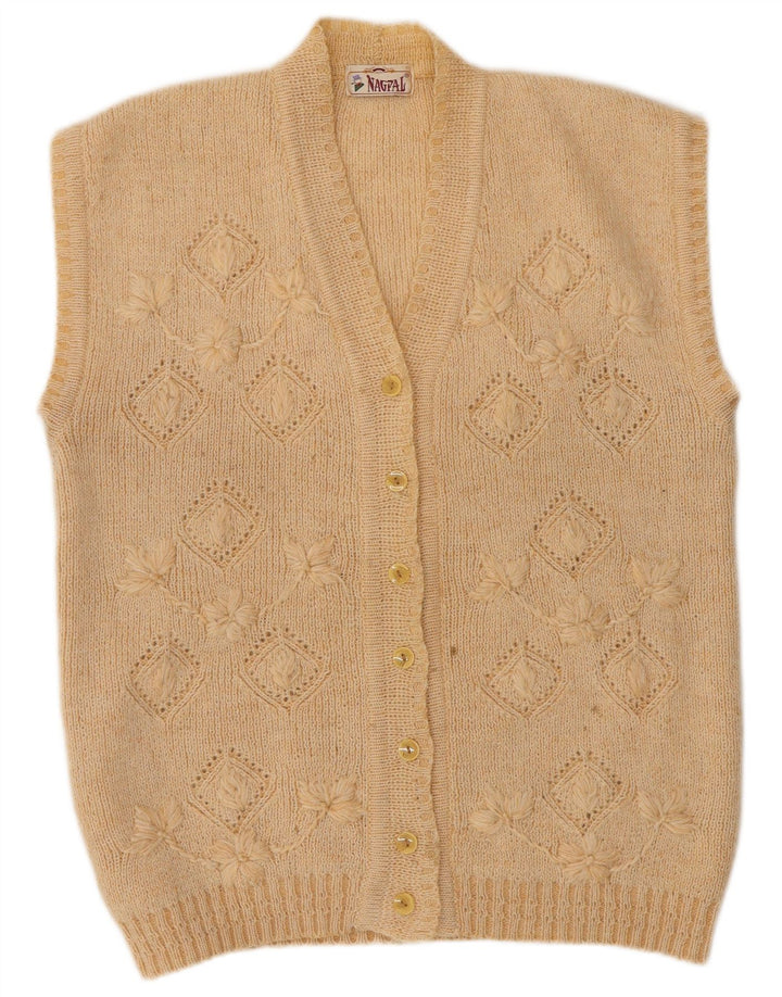 NAGPAL Womens Sleeveless Cardigan Sweater UK 16 Large Beige Floral