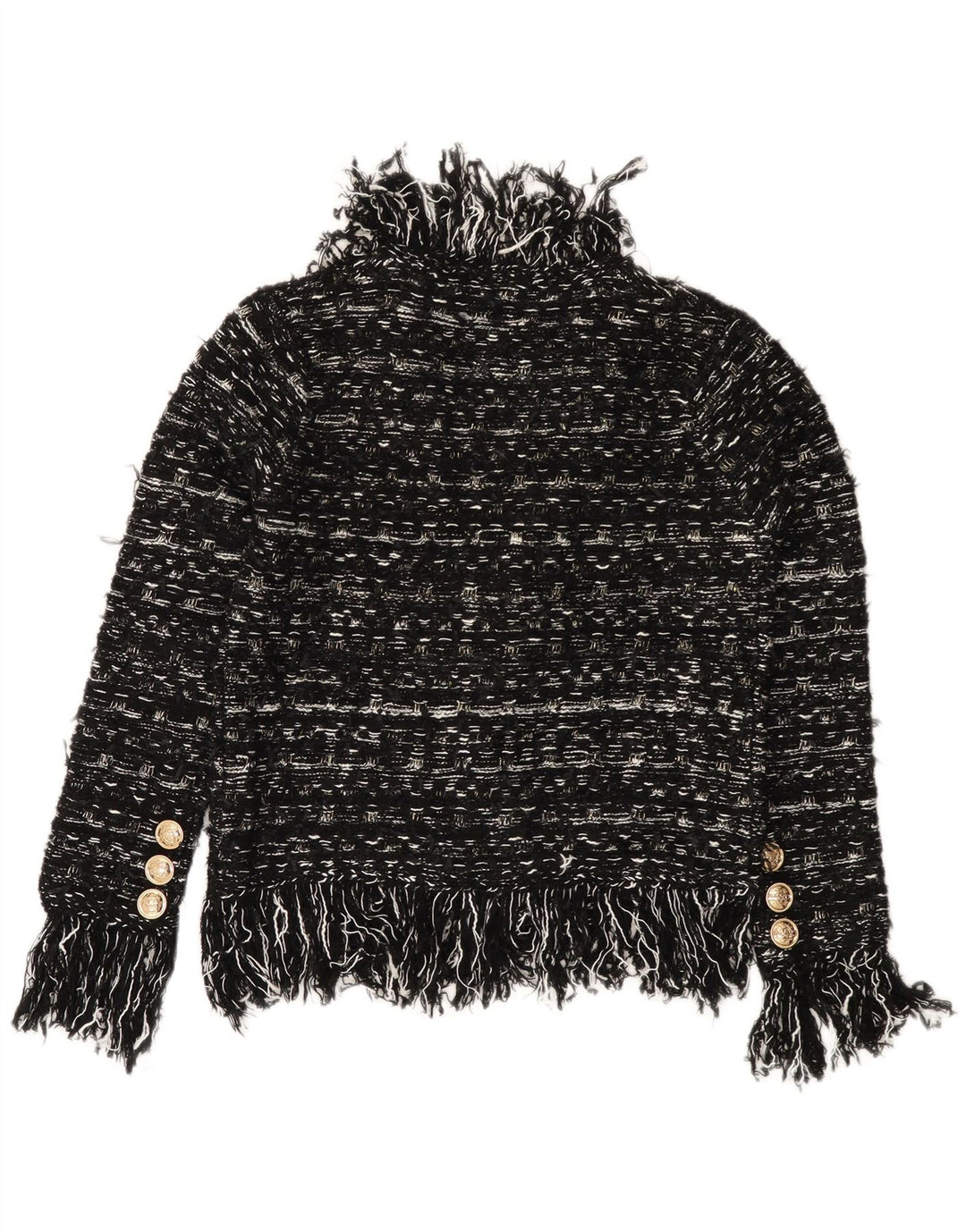 VINTAGE Womens Cardigan Sweater UK 10 Small Black Striped Acrylic