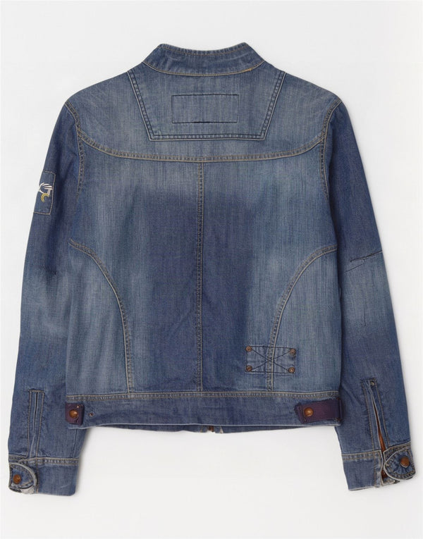 Vintage Mens Graphic Denim Jacket UK 38 Medium Blue Cotton