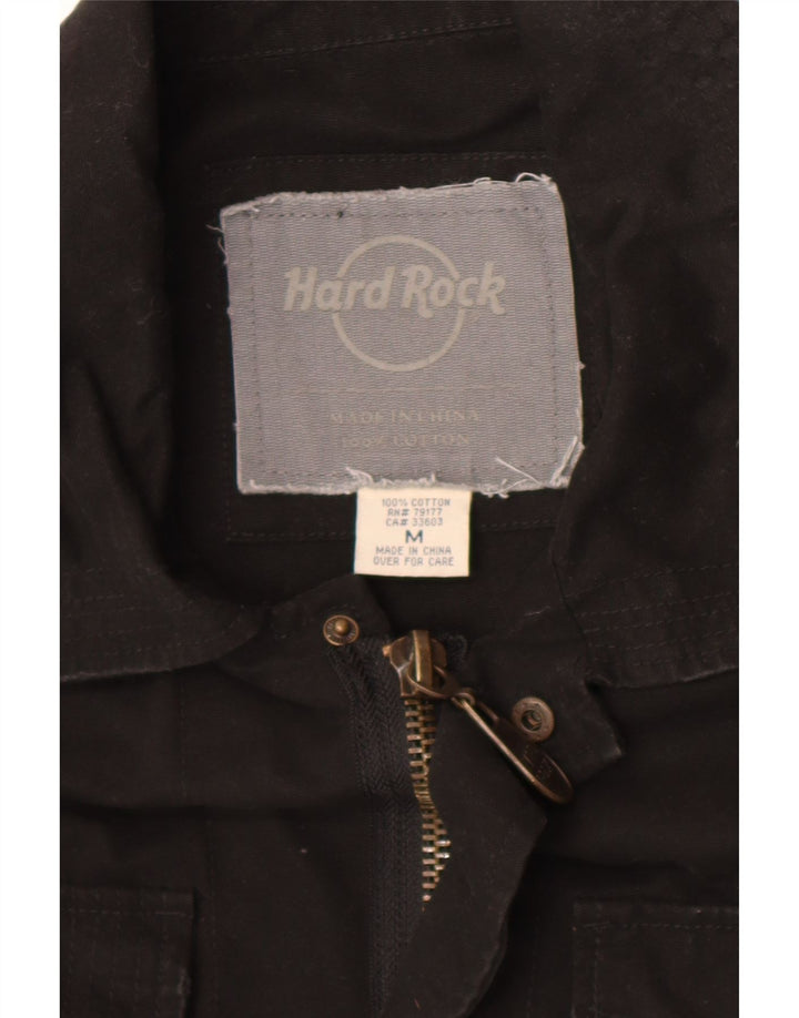 Hard Rock Cafe Mens Graphic Military Jacket UK 38 Medium Black Cotton