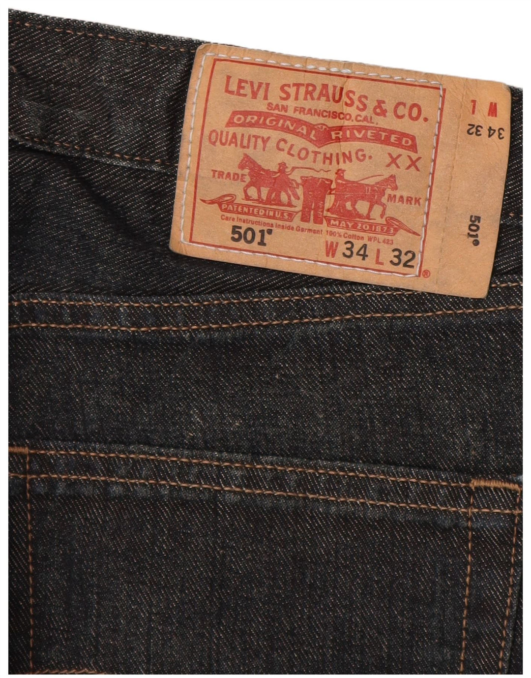 LEVI'S Mens 501 Straight Jeans W34 L30 Navy Blue Cotton