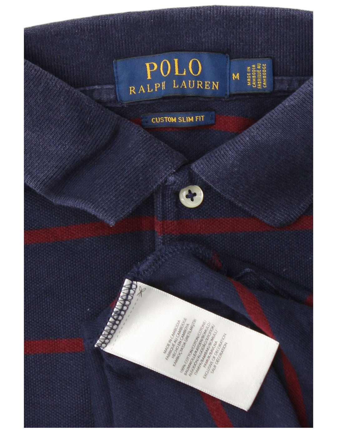 POLO RALPH LAUREN Mens Custom Slim Fit Polo Shirt Medium Navy Blue Striped