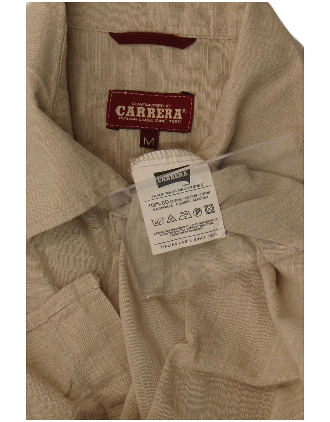 CARRERA Mens Short Sleeve Shirt Medium Beige Pinstripe Cotton