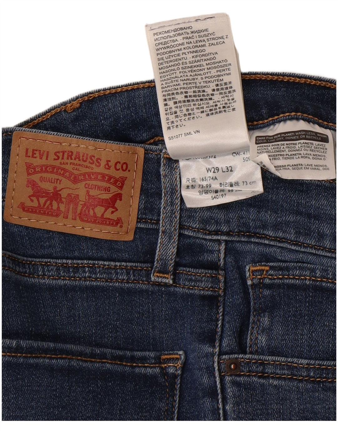 Levi's Womens 724 High Rise Straight Jeans W29 L32 Blue Cotton