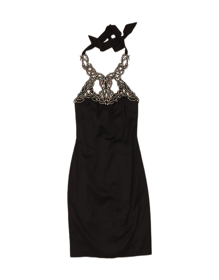 VINTAGE Womens Halter Bodycon Dress IT 44 Medium Black Polyester