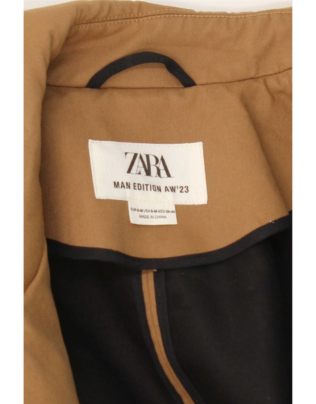 Zara Mens Overcoat UK 38 Medium Beige Polyester