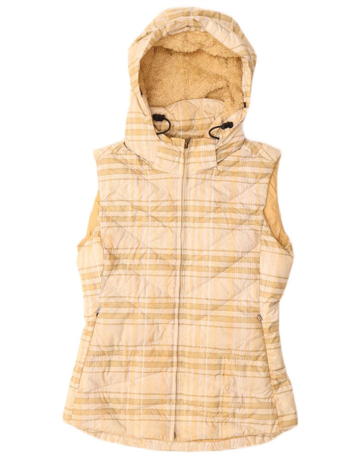 PATAGONIA Womens Hooded Padded Gilet UK 6 XS Beige Check Polyester