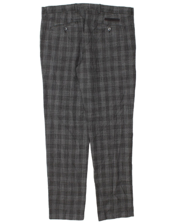 Penguin Mens Straight Suit Trousers W34 L30 Grey Check Polyester