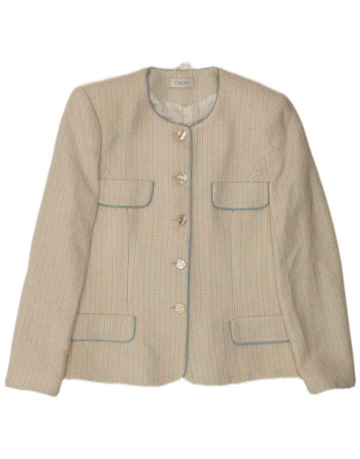 Vintage Womens 5 Button Blazer Jacket IT 48 XL Off White Striped