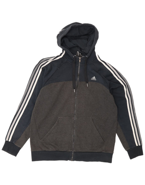 Adidas Mens Zip Hoodie Sweater Large Grey Colourblock Cotton