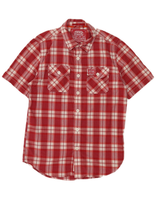 SUPERDRY Mens Short Sleeve Shirt Large Red Check Cotton