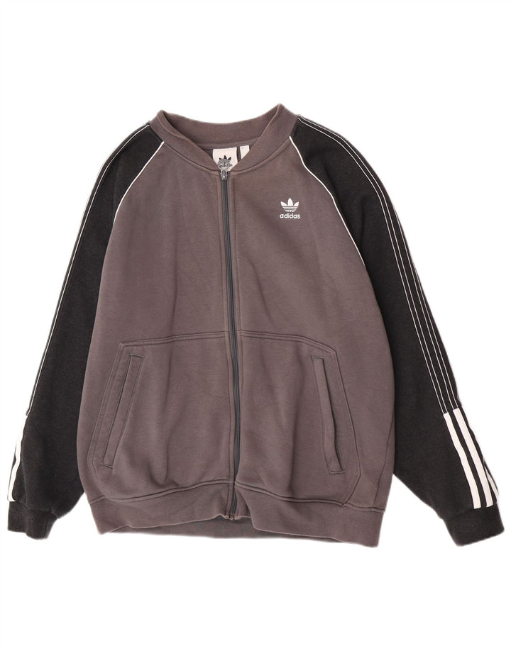 Adidas Mens Tracksuit Top Jacket Large Grey Colourblock Cotton