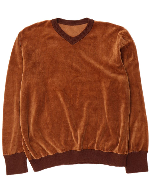 Vintage Mens Velour Sweatshirt Jumper Large Brown
