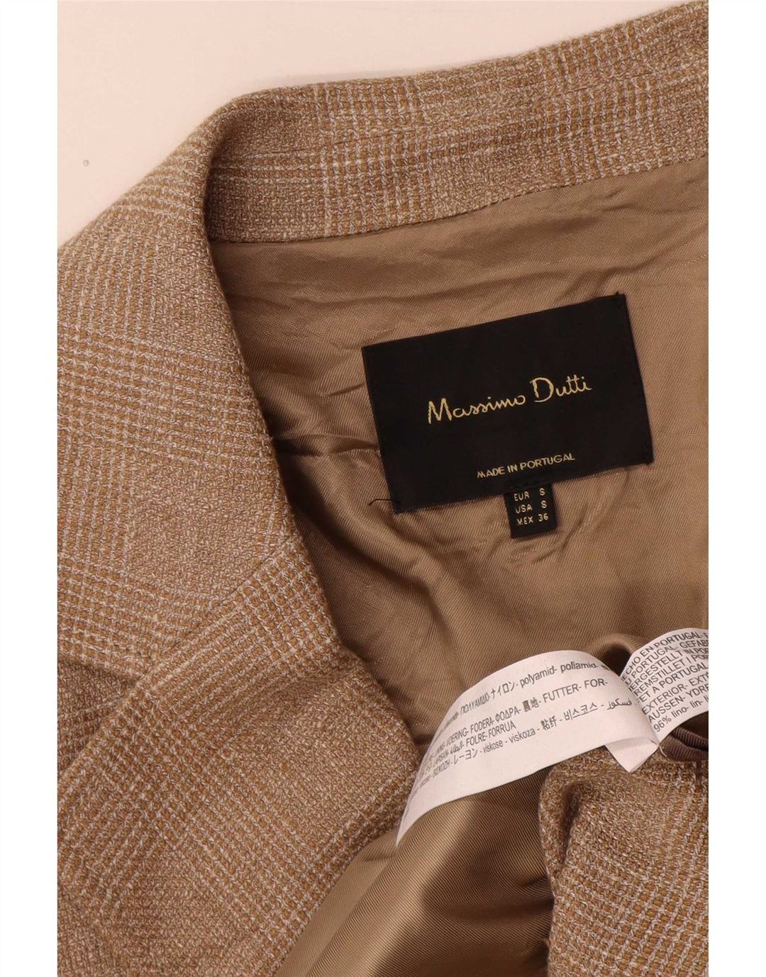 Massimo Dutti Mens 3/4 Sleeve Double Breasted Coat UK 36 Small Brown Check