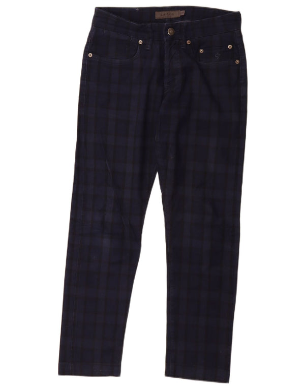 SIVIGLIA Womens Straight Jeans W30 L27 Navy Blue Check Cotton
