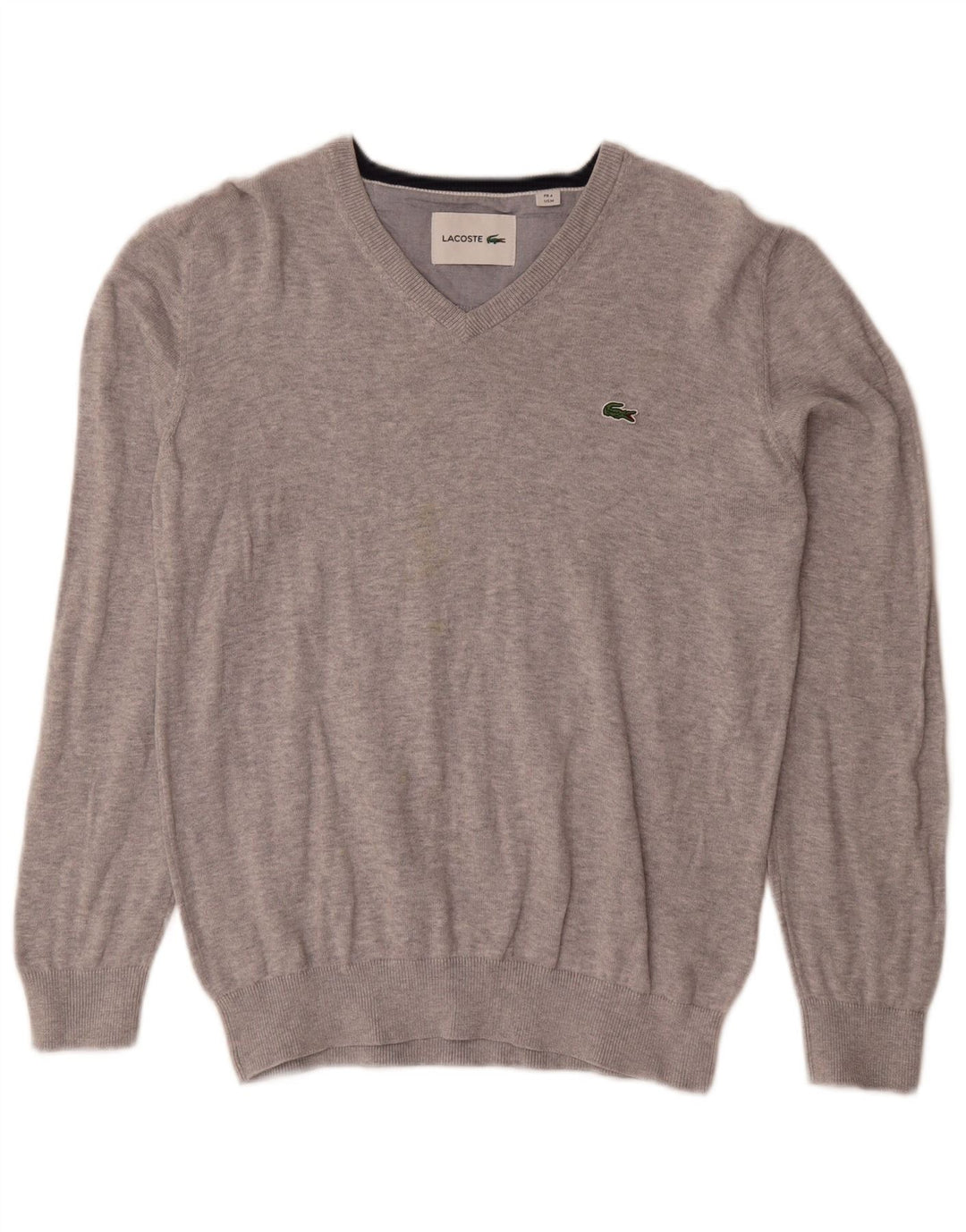 Lacoste Mens V-Neck Jumper Sweater Size 4 Medium Grey
