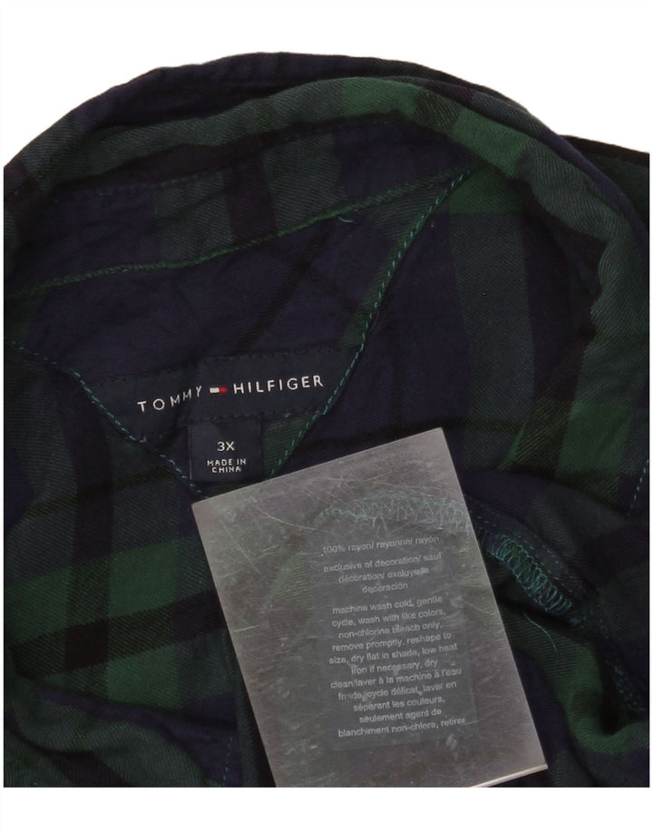 TOMMY HILFIGER Womens Flannel Shirt UK 22 3XL Green Plaid Rayon