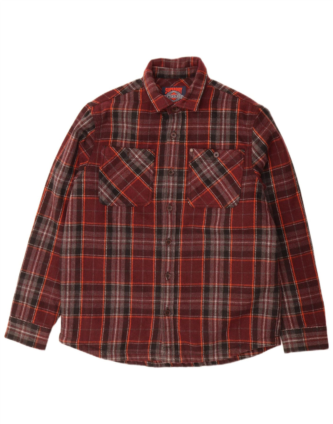 Superdry Mens Overshirt Shirt Large Burgundy Check Wool
