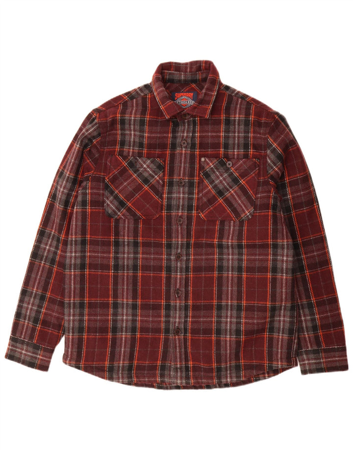Superdry Mens Overshirt Shirt Large Burgundy Check Wool