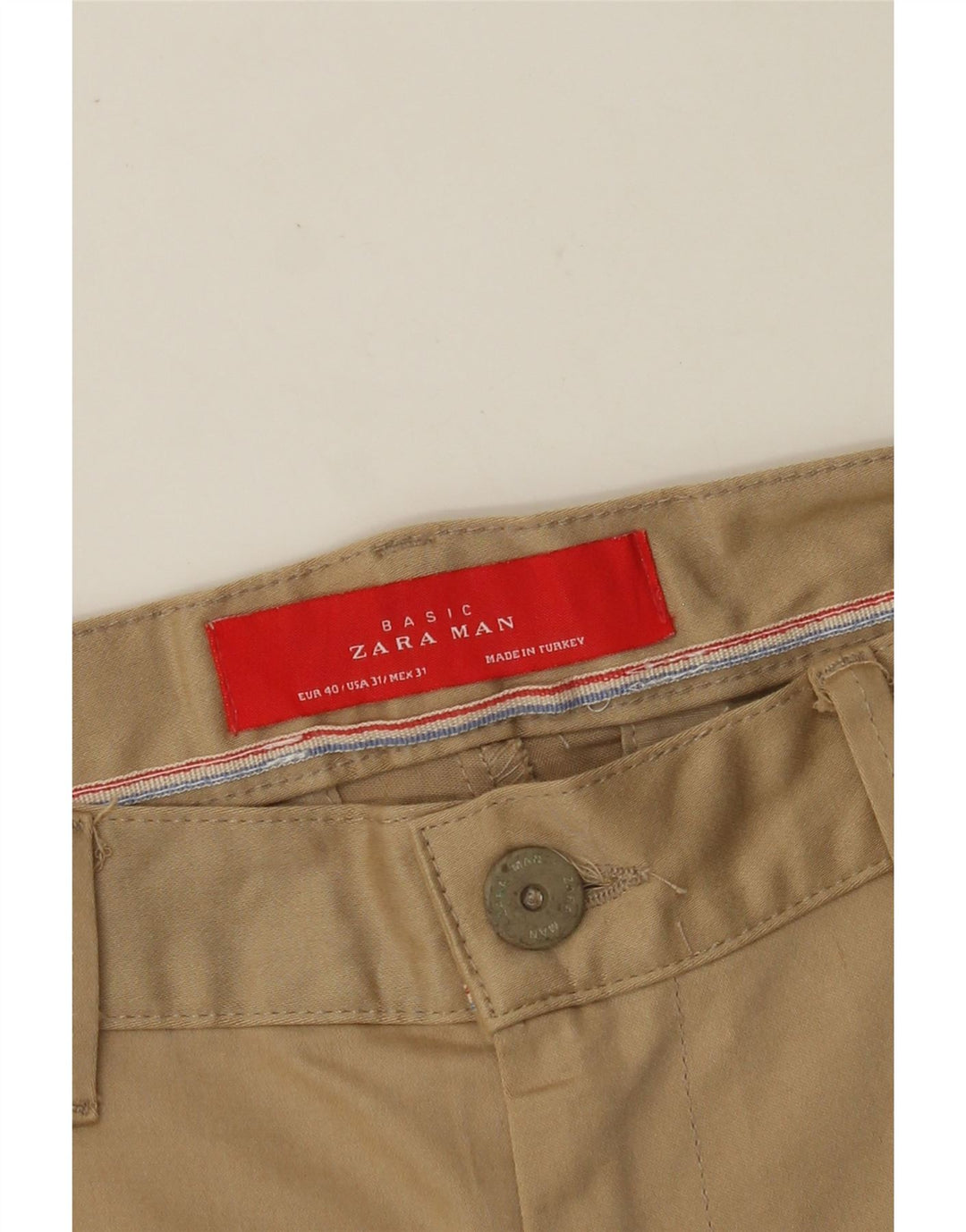 ZARA Mens Slim Chino Trousers EU 40 Medium W31 L27 Beige