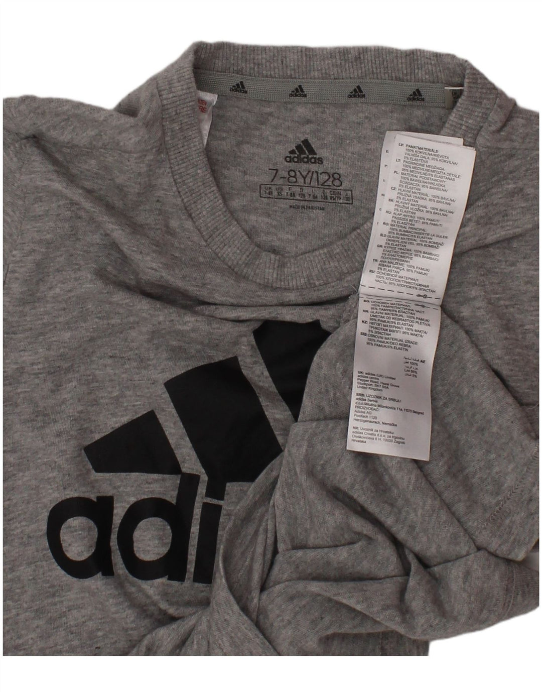 ADIDAS Boys Graphic T-Shirt Top 7-8 Years Grey Cotton