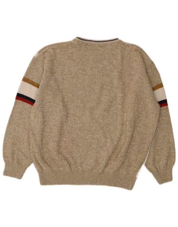 Giramondo Mens Crew Neck Jumper Sweater IT 48 Medium Beige Striped Cotton