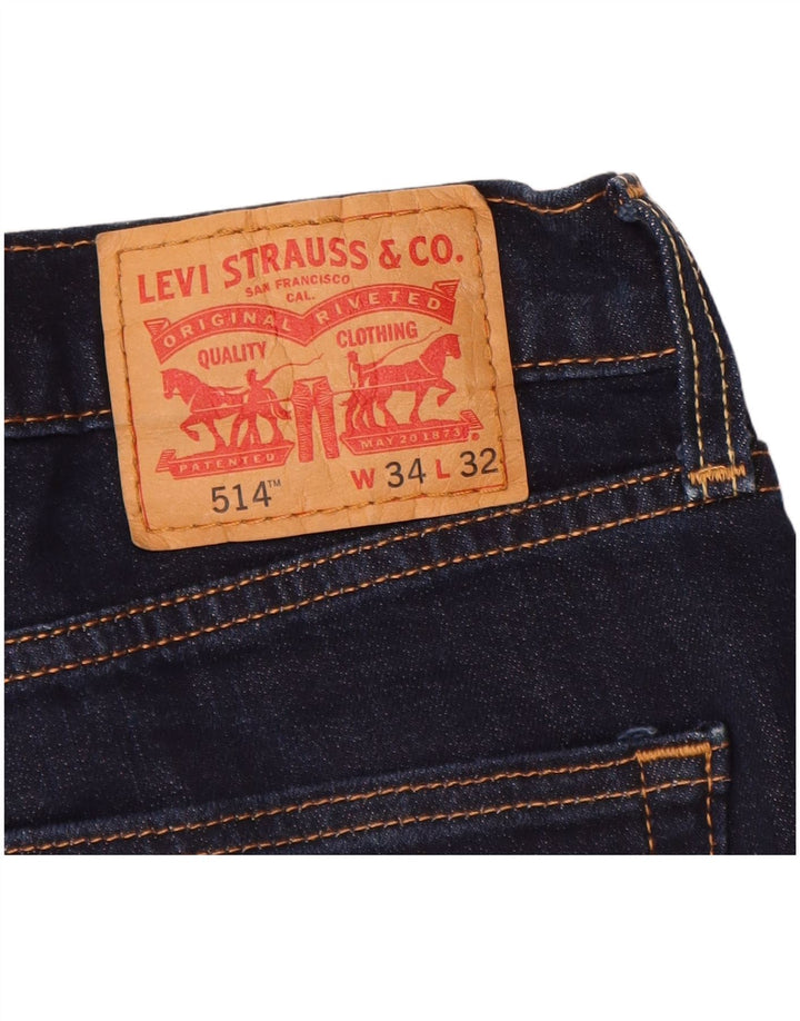 LEVI'S Mens 514 Straight Jeans W34 L32 Navy Blue Cotton