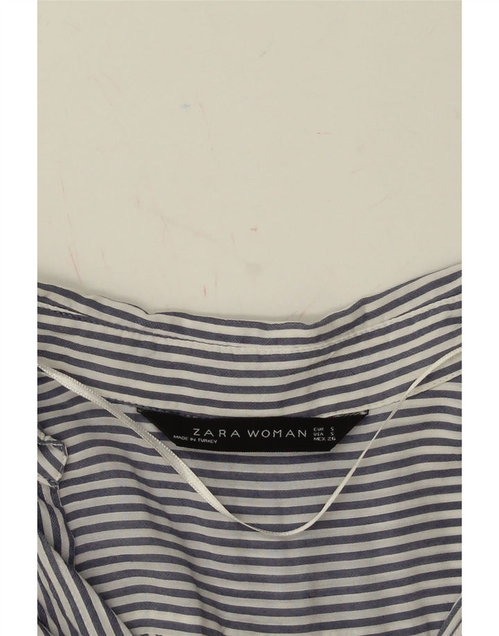 ZARA Womens Shirt UK 10 Small Blue Pinstripe Vintage Zara and Second-Hand Zara from Messina Hembry 