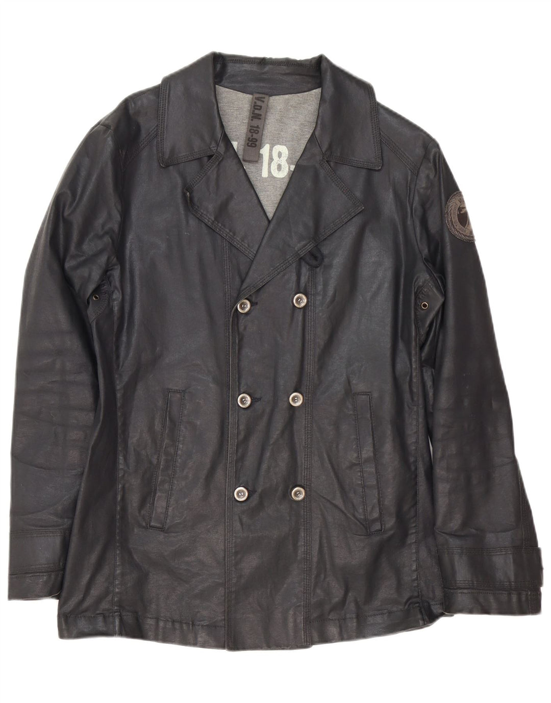 Vintage Mens Double Breasted Waxed Cotton Jacket IT 46 Small Black