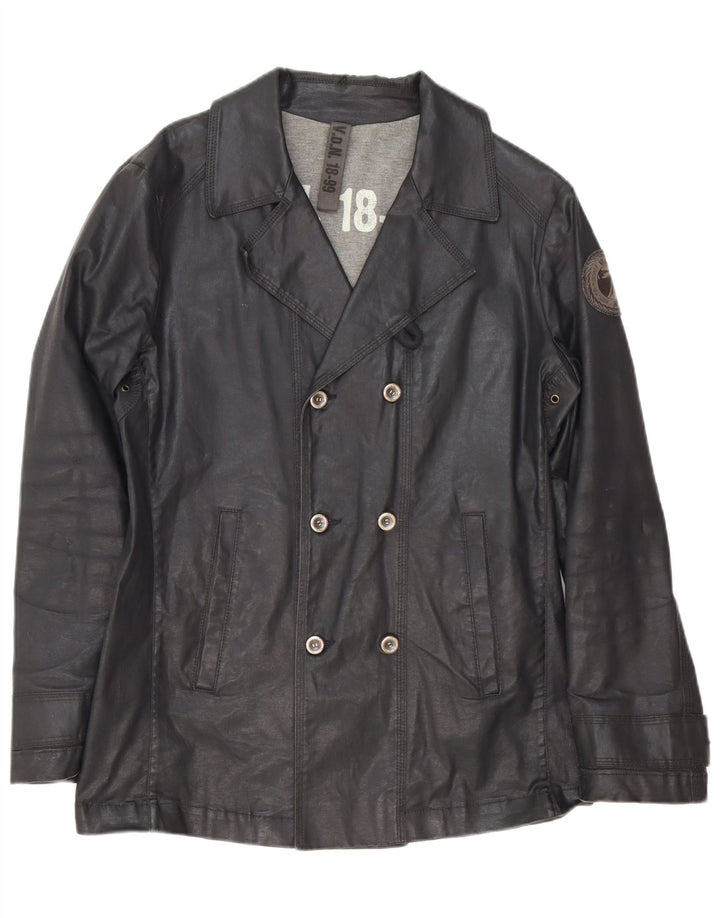 Vintage Mens Double Breasted Waxed Cotton Jacket IT 46 Small Black