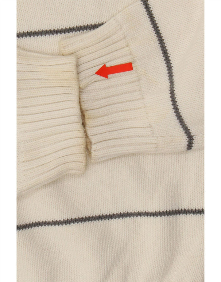 IZOD Mens Crew Neck Jumper Sweater Medium White Striped Cotton Vintage Izod and Second-Hand Izod from Messina Hembry 