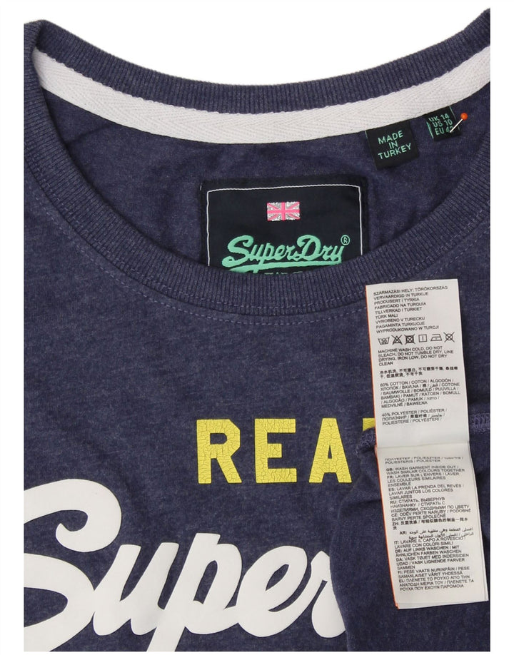 SUPERDRY Womens Graphic T-Shirt Top UK 14 Large Navy Blue Cotton