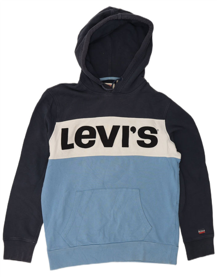 Levi's Mens Graphic Hoodie Jumper Medium Navy Blue Colourblock Cotton