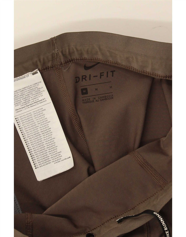 Nike Womens Dri Fit Leggings UK 12 Medium Brown Striped Polyester