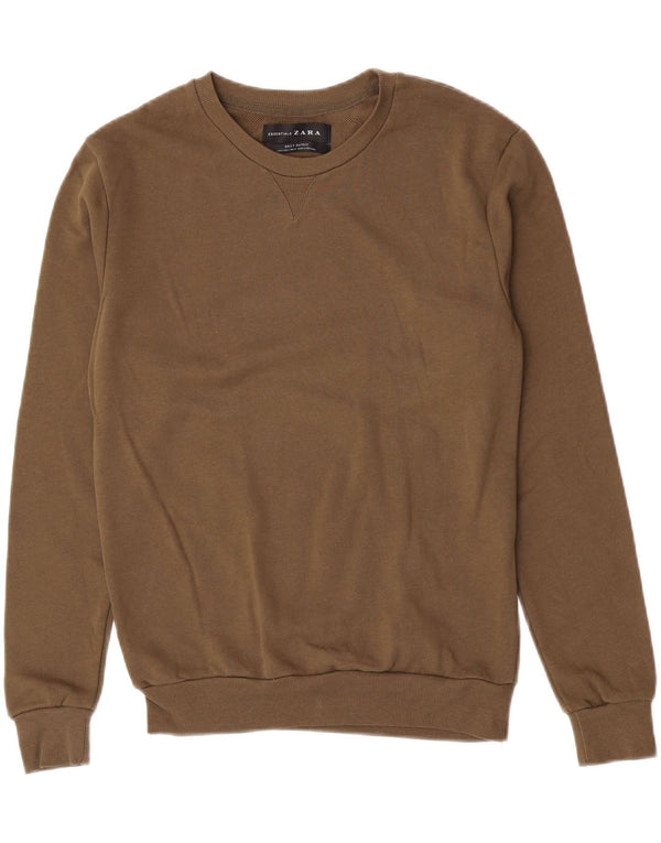 Zara Mens Sweatshirt Jumper Small Brown Cotton