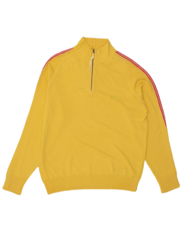 Sergio Tacchini Mens Zip Neck Jumper Sweater Large Yellow Striped Cotton