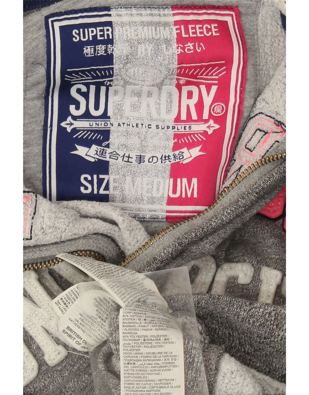 SUPERDRY Womens Graphic Zip Hoodie Sweater UK 14 Medium Grey Cotton