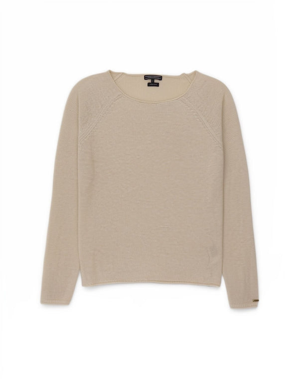 Tommy Hilfiger Womens Boat Neck Jumper Sweater UK 10 Small Off White Classi