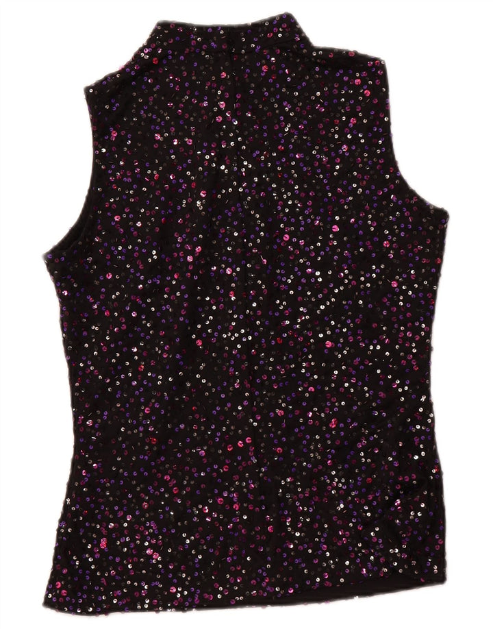 GINA BACCONI Womens Sleeveless Blouse Top UK 12 Medium  Black Spotted