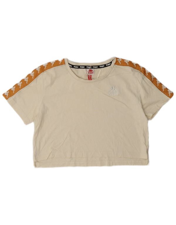 Kappa Womens Crop Graphic T-Shirt Top UK 6 XS Off White Colourblock