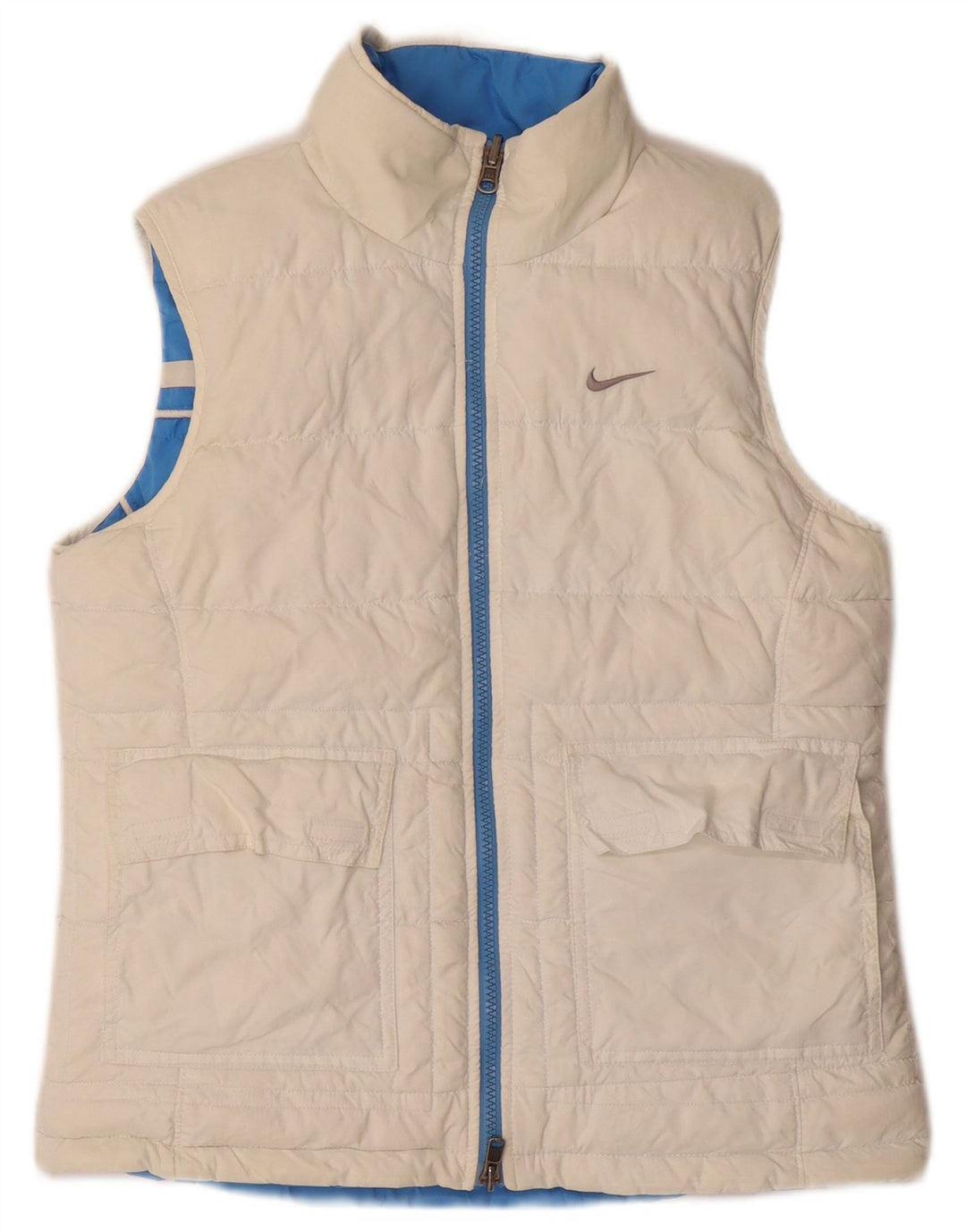NIKE Womens Reversible Padded Gilet UK 8/10 Small Blue