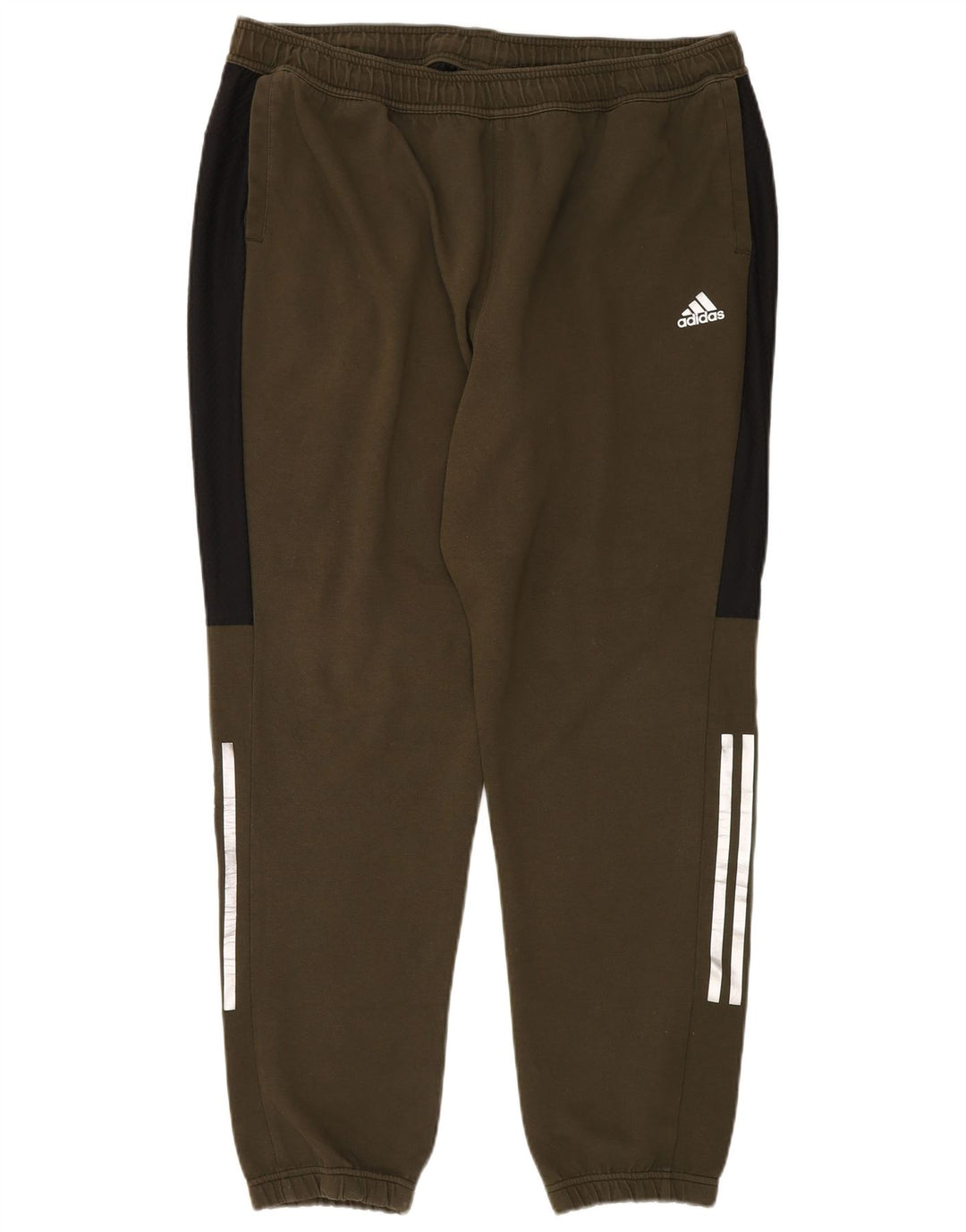 ADIDAS Mens Tracksuit Trousers Joggers 2XL  Khaki Colourblock Polyester