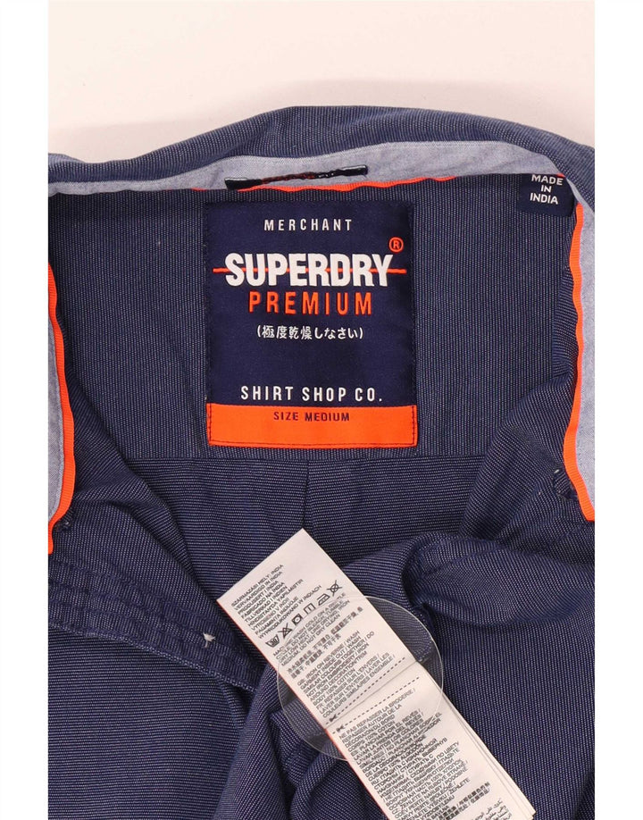 Superdry Mens Short Sleeve Shirt Medium Blue Cotton
