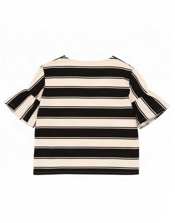 Marks & Spencer Womens 3/4 Sleeve Blouse Top UK 18 XL Black Striped Cotton