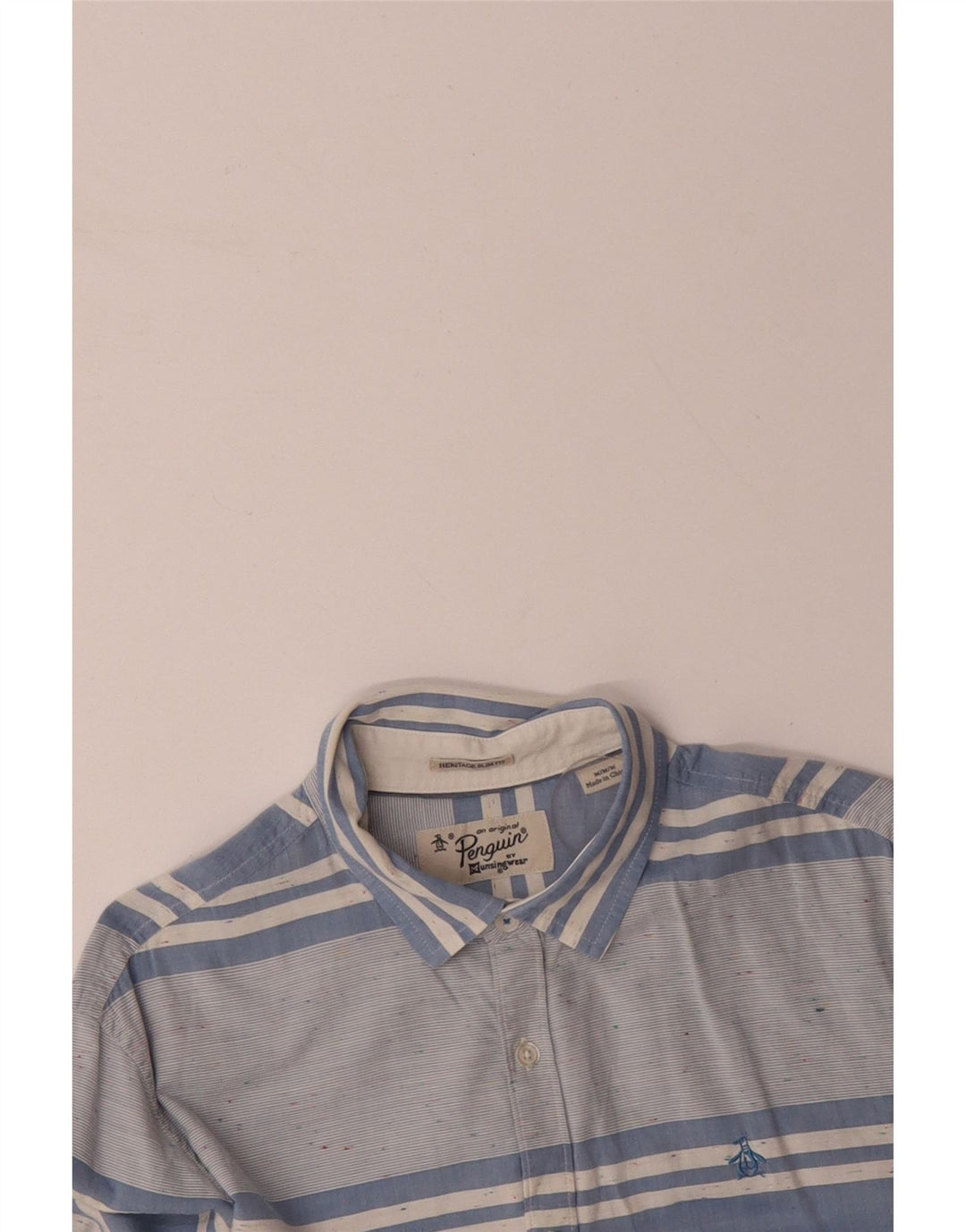 PENGUIN Mens Heritage Slim Fit Shirt Medium Blue Striped Cotton