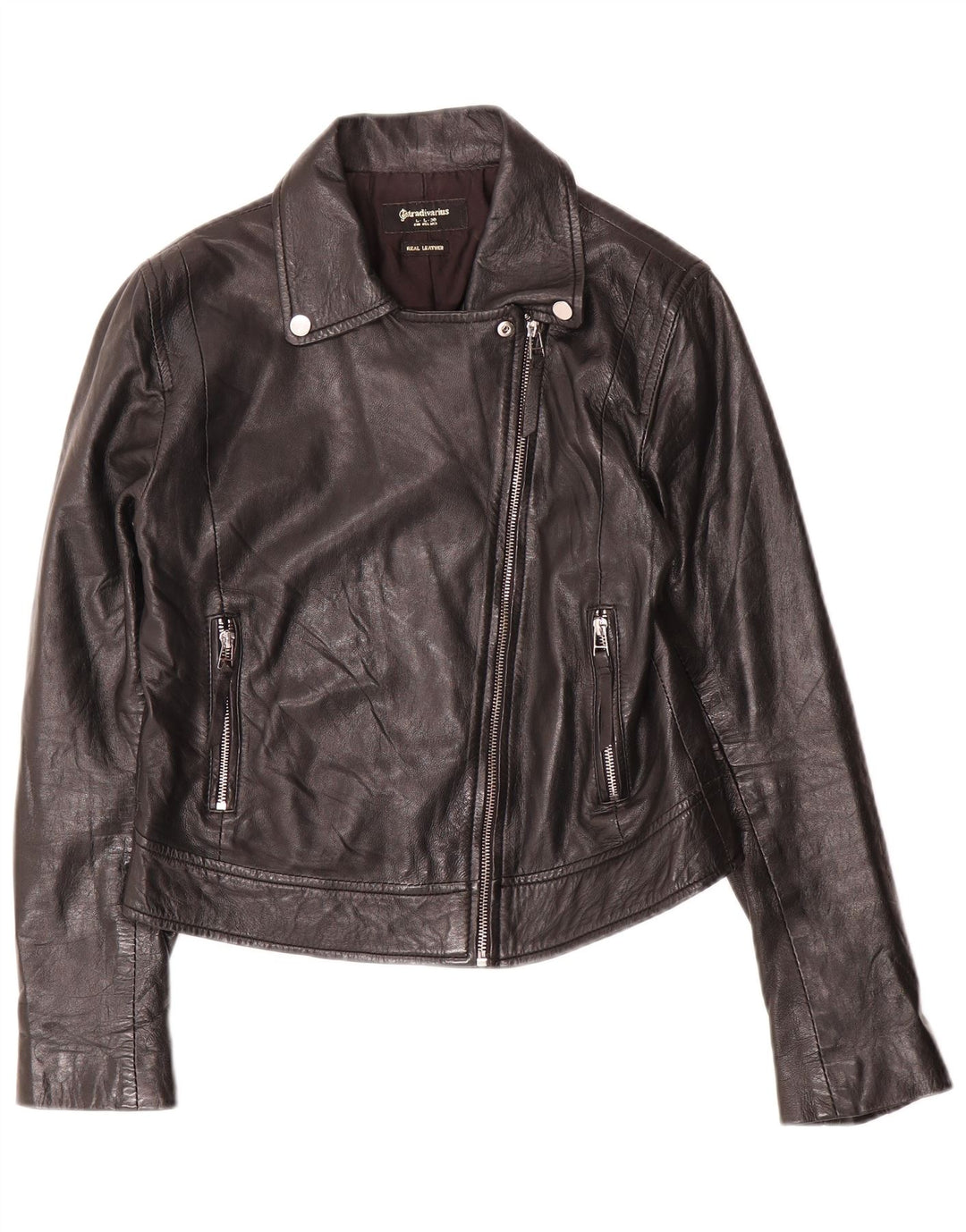 Stradivarius Womens Leather Jacket UK 14 Large Black Leather