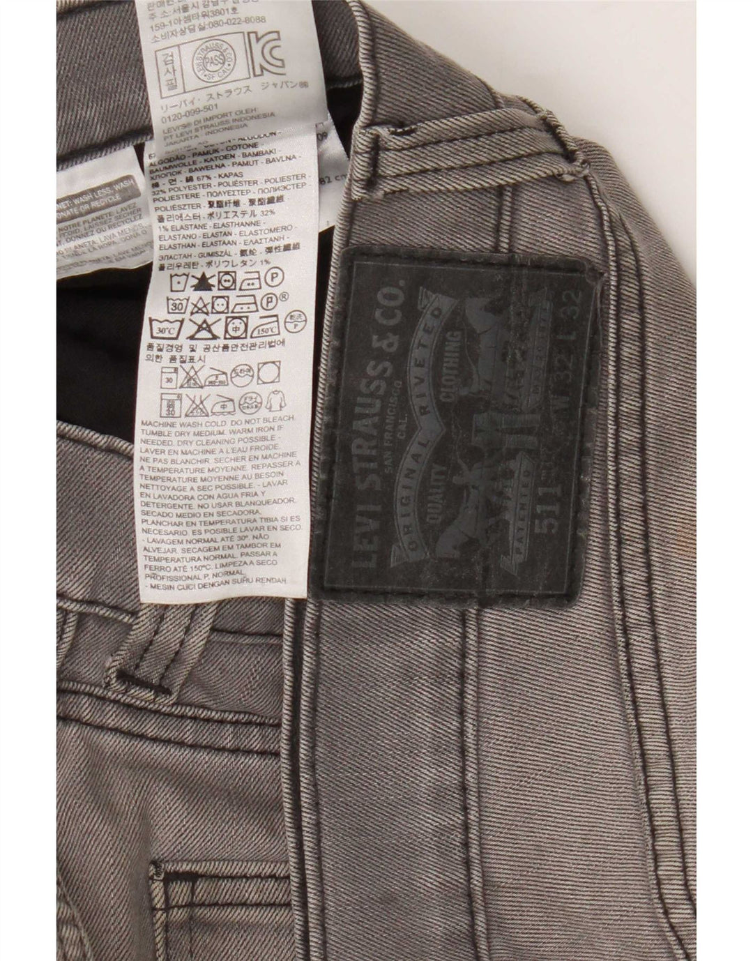 Levi's Mens 511 Slim Jeans W32 L32 Grey Cotton