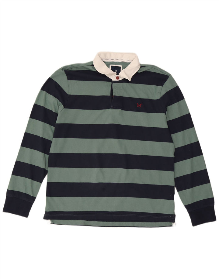 CREW CLOTHING Mens Long Sleeve Rugby Polo Shirt Large Navy Blue Striped