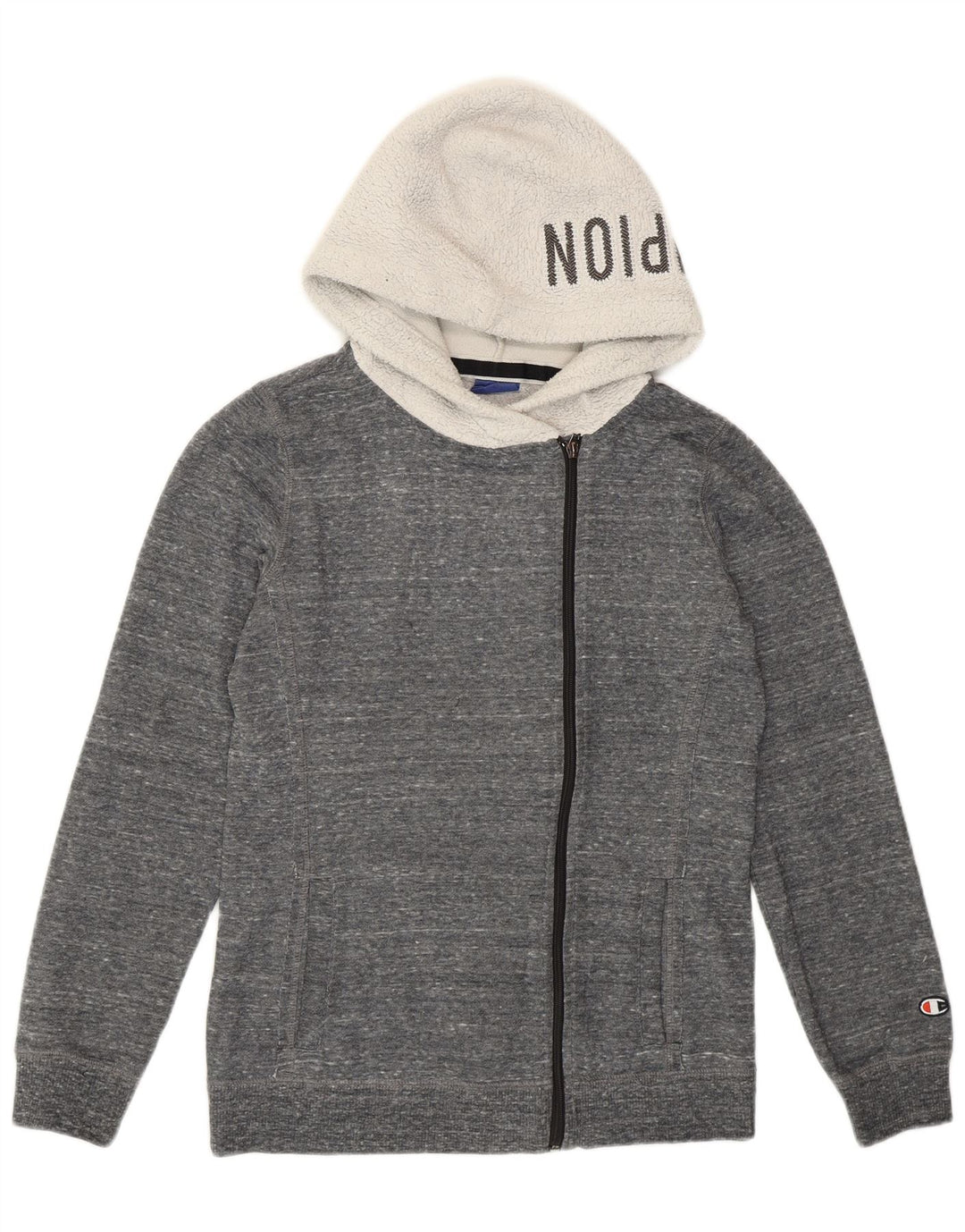 Champion Womens Zip Hoodie Sweater UK 12 Medium Grey Flecked Polyester