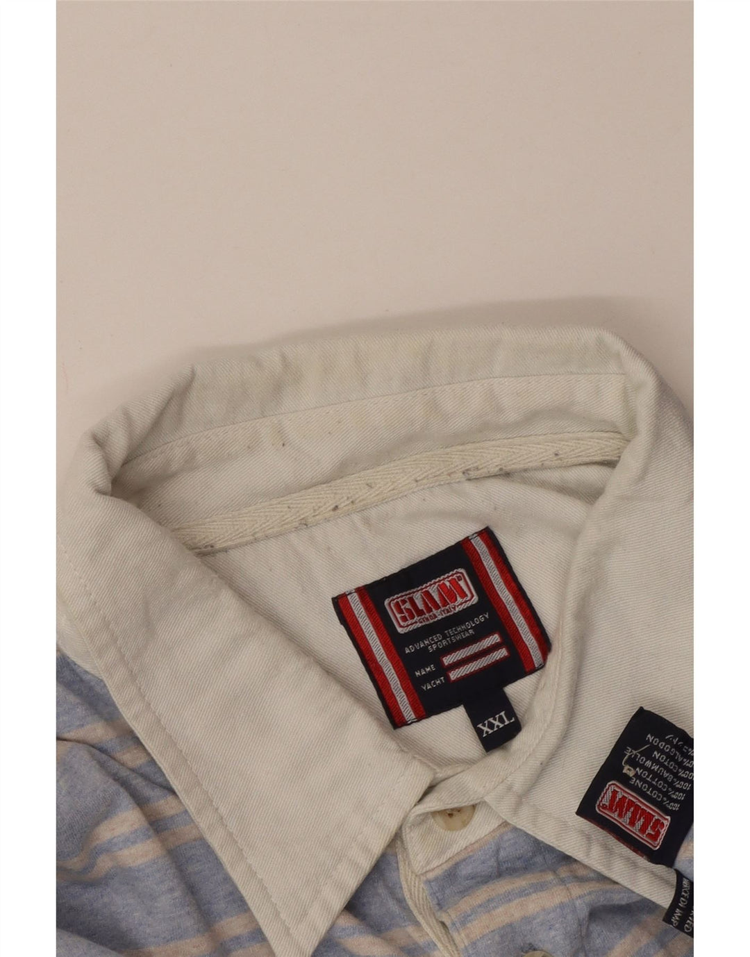 Slam Mens Long Sleeve Polo Shirt 2XL Blue Striped Cotton